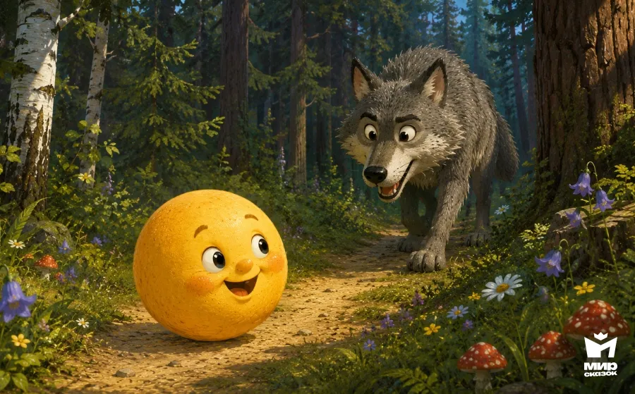 Колобок встретил волка