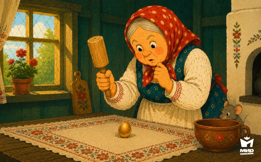 Бабушка пытается разбить яичко