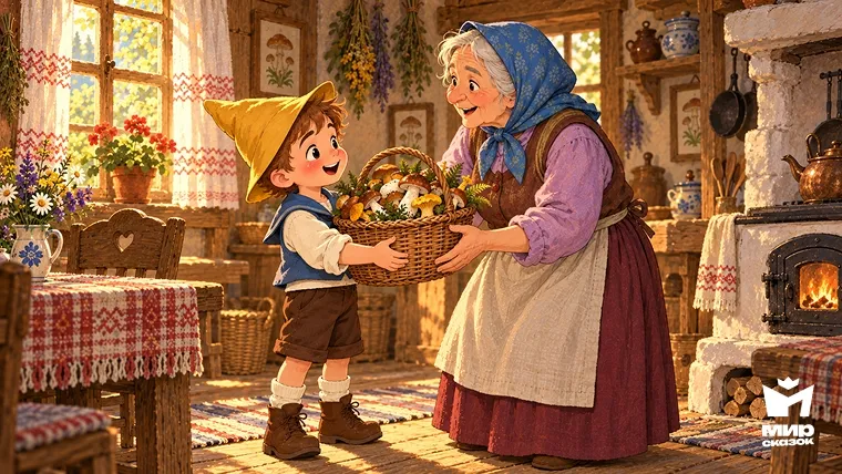 Фунтик принес бабушке корзину грибов
